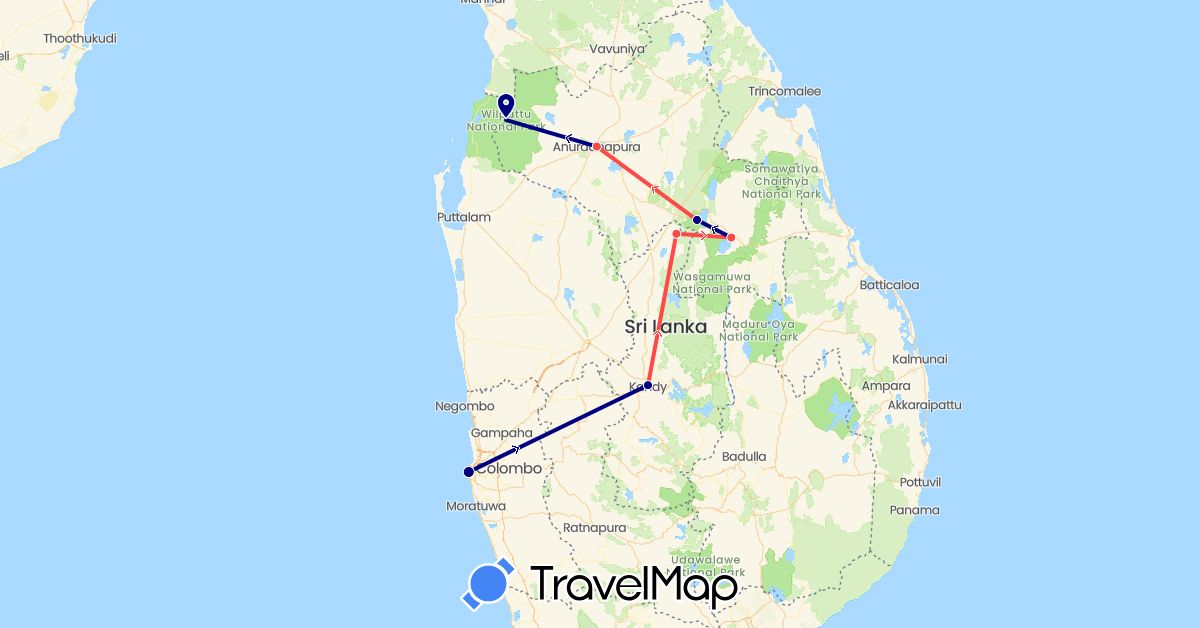 TravelMap itinerary: driving, hiking in Sri Lanka (Asia)